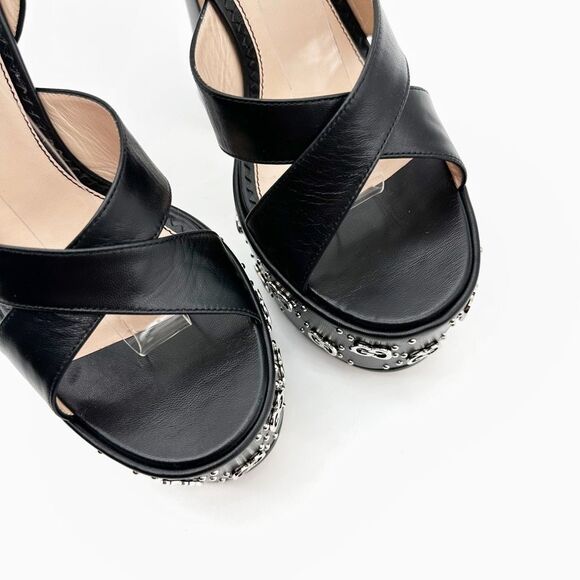 GUCCI Janaya Black GG Studded Platform Heels Size 38 US 8 Sandals Leather - Picture 7 of 12